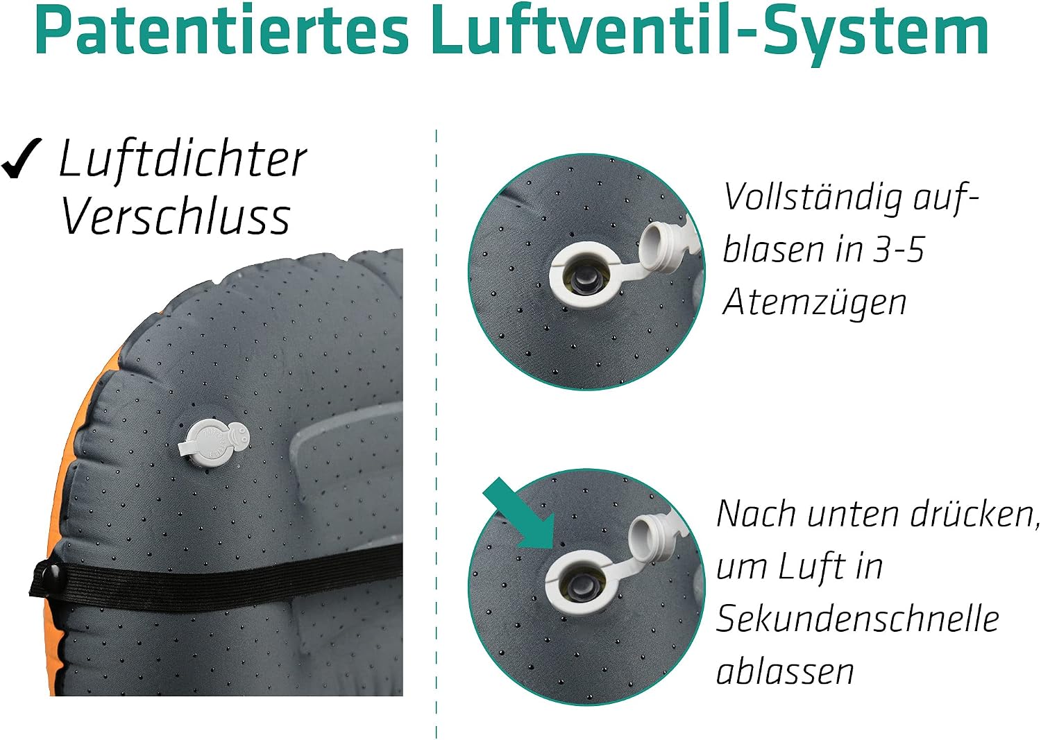 Detalle 2 de TREKOLOGY Camping Kissen Ultraleicht (Version 2.0) – aufblasbares Nackenkissen für Camping, Trekking & Wandern