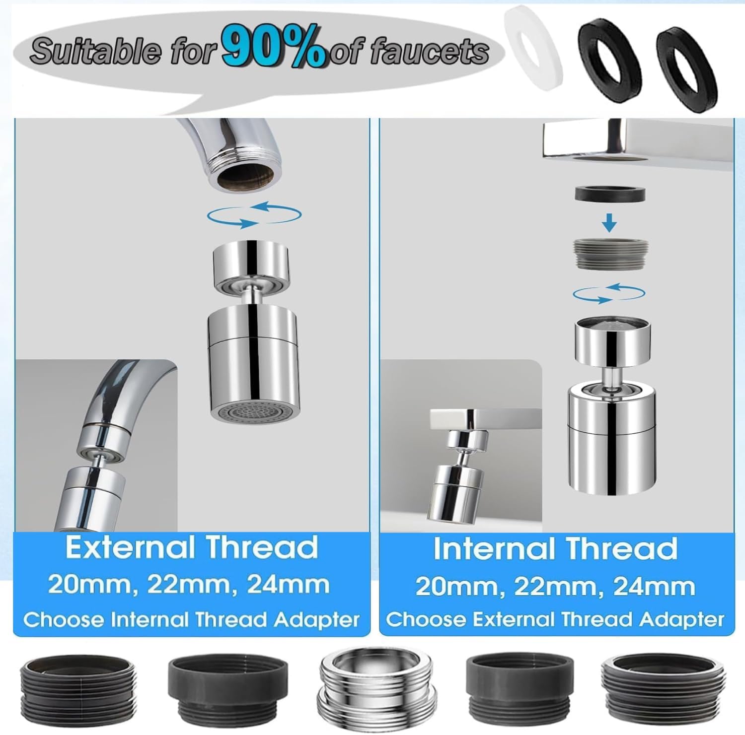 Thumbnail 4 de Kitchen and Basin Tap Spray Head with 360° Swivel and 80° Tilt