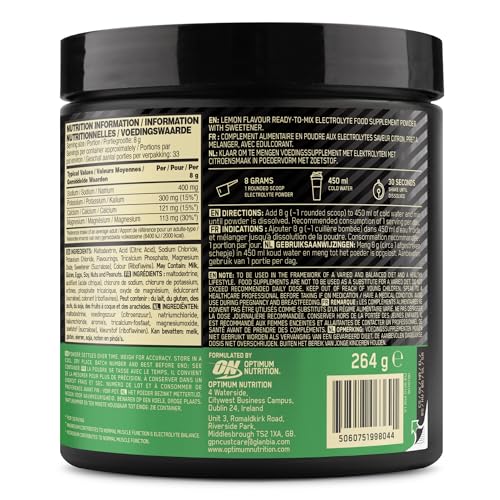 Detalle de Optimum Nutrition Poudre Électrolytes citron à diluer – 264 g, 33 portions