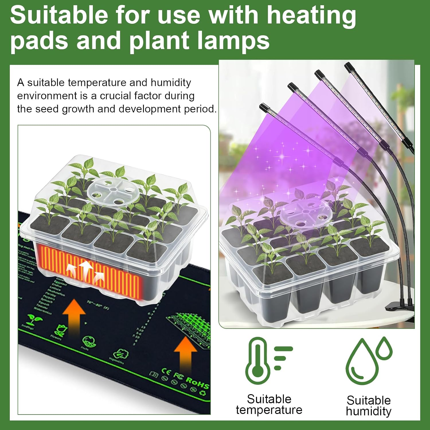 Detalle 2 de Lychee Seed Trays: 10 Pack 120-Cell Propagator with Lidded Rotatable Vent – Transparent PET Seedling Starter Kit