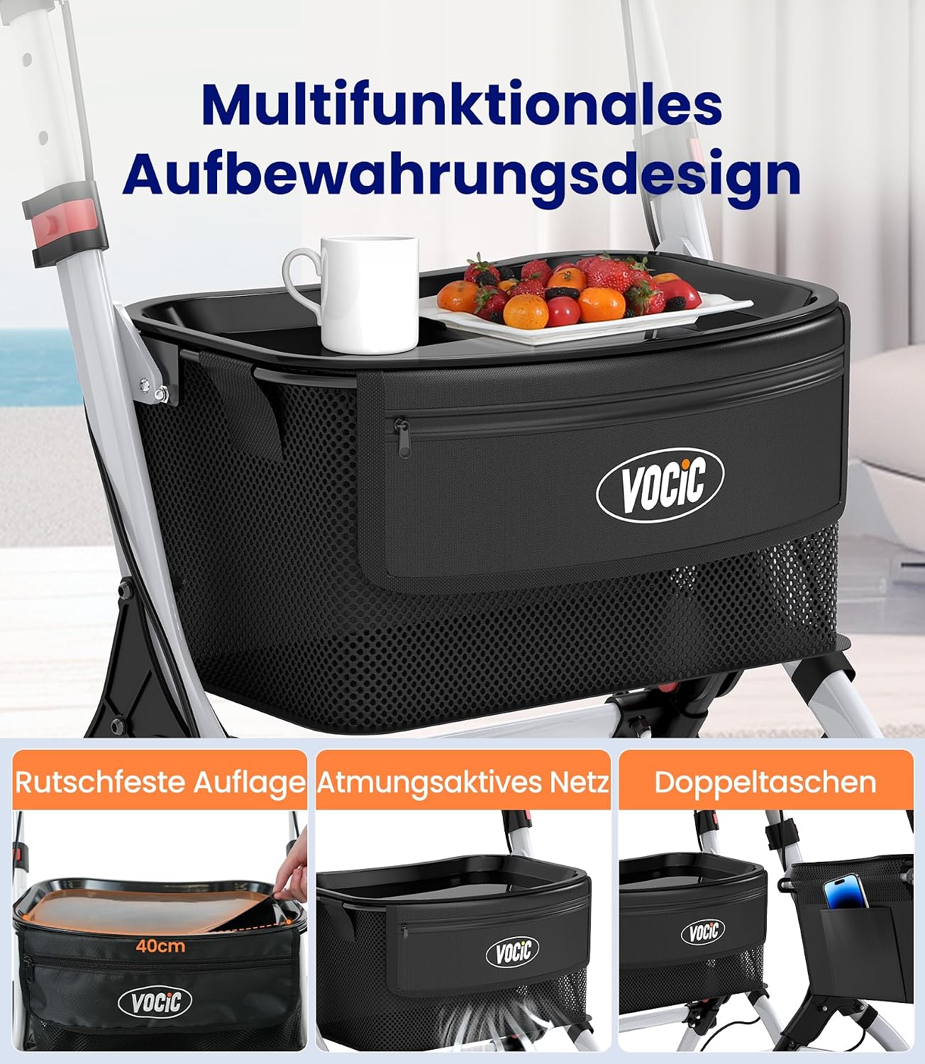 Thumbnail 6 de VOCIC Z32 Lite Rollator schmal für die Wohnung – faltbar & leicht, Indoor-Rollator mit leisen PU-Reifen