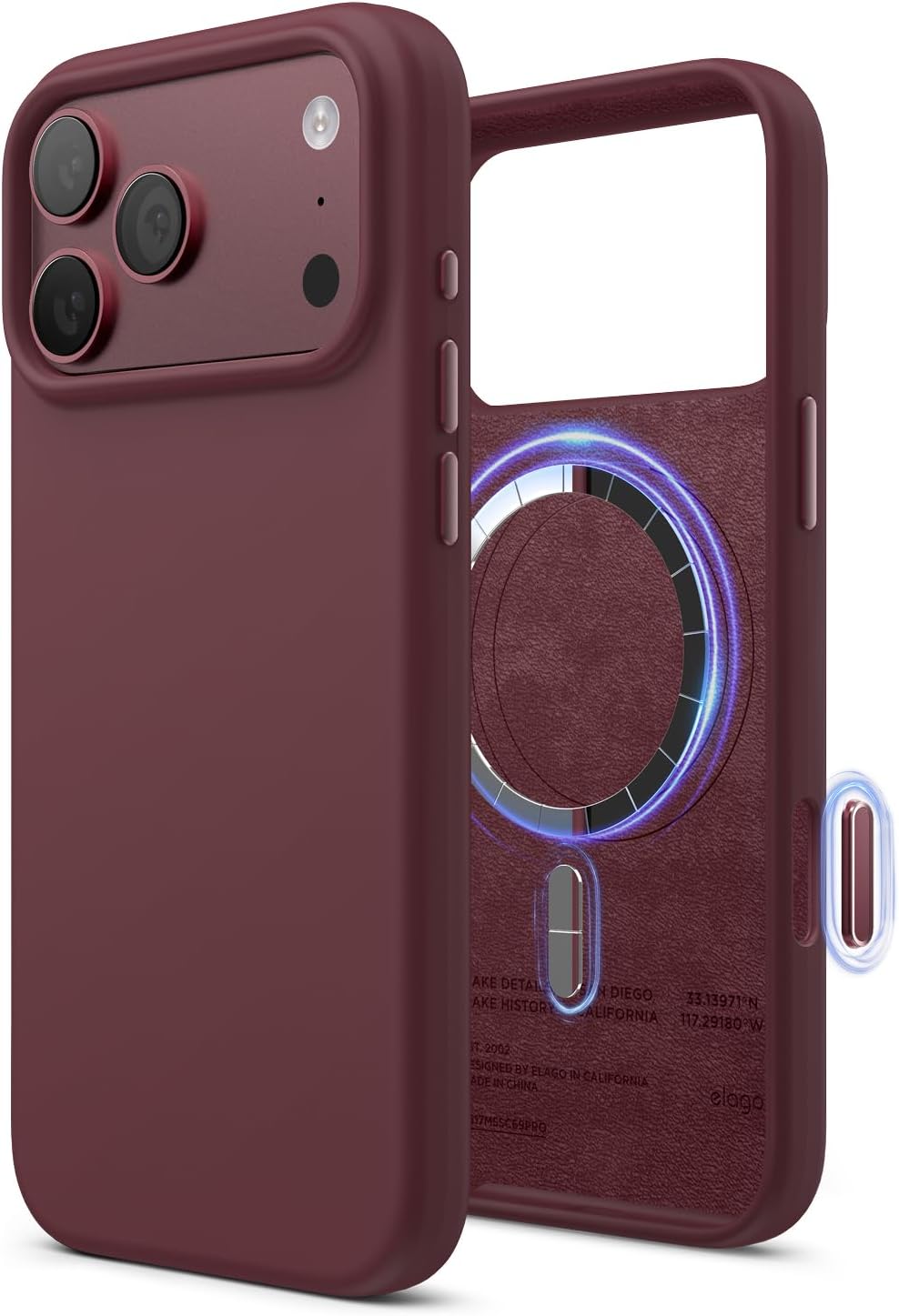 Detalle de elago ES17MSSC69PRO-BGD Magnetic Silicone Case for iPhone 17/18 Pro Max, MagSafe, Burgundy