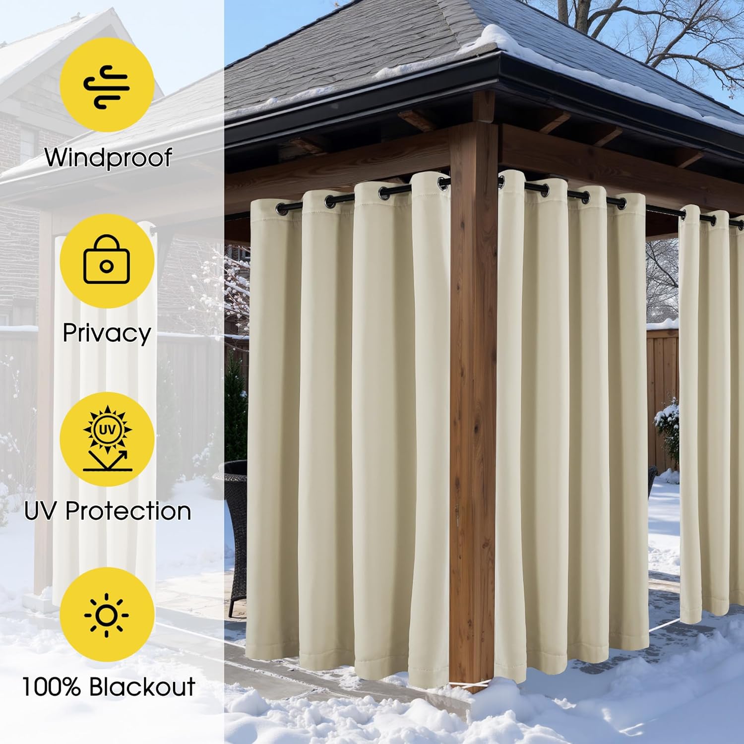 Thumbnail 4 de NICETOWN Outdoor Thermal Curtains (2 Panels, 52W x 84L) for Winter – Waterproof, Windproof, Fade-Resistant