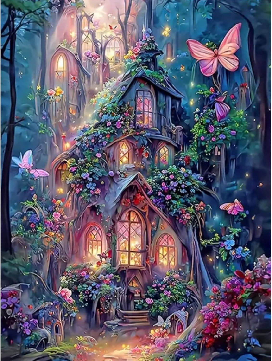 Detalle de DIY Paint by Numbers for Adults Fantasy Castle Oil Painting Kit (12x16 in, unframed) with acrylic pigments