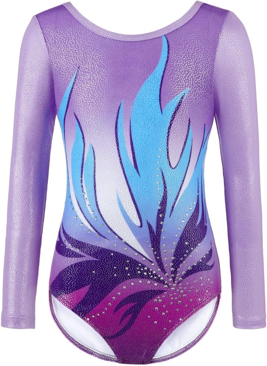 Detalle 2 de Girls’ three-piece gymnastics leotard set with sparkling gradient design (leotard, shorts & hairband)