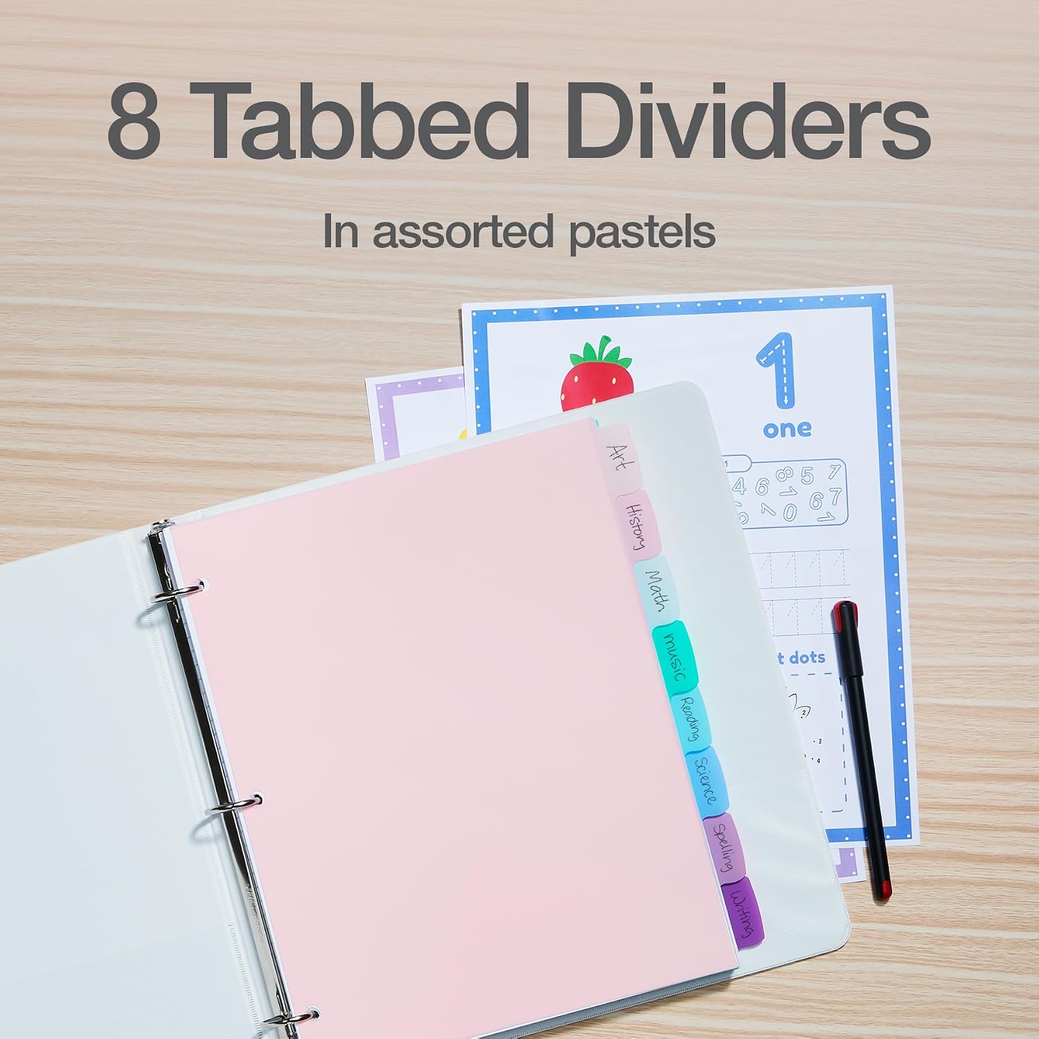 Detalle 1 de Oxford 1019892 Plastic Binder Dividers, 8 Erasable Pastel Tabs, Letter Size