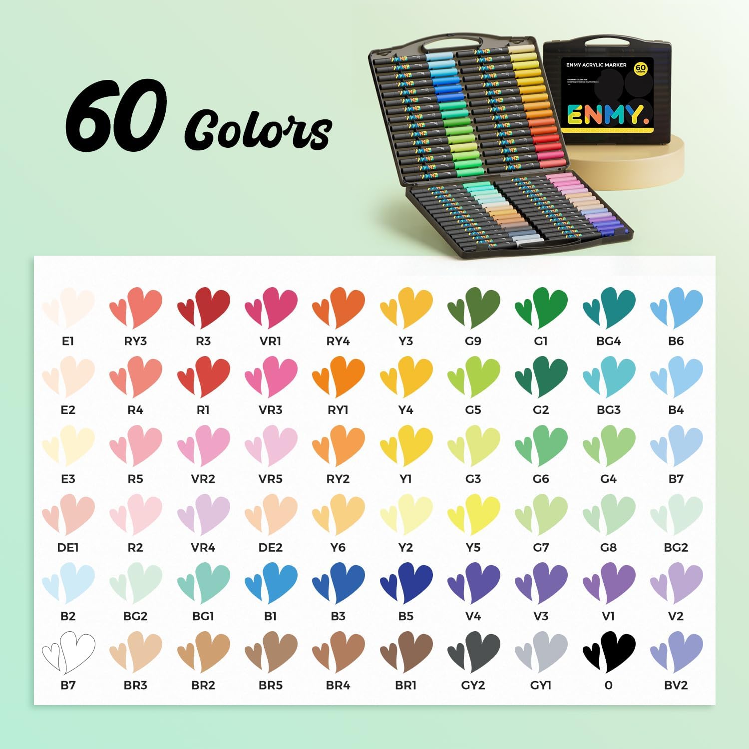 Thumbnail 1 de ENMY 60 Colours Acrylic Markers Brush Tip – Direct Liquid Ink for Anime, Canvas, Fabric and More