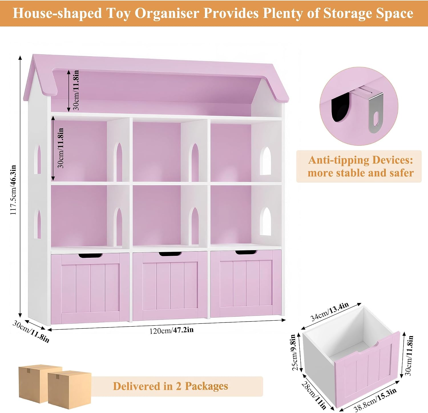 Detalle de FOREHILL M169 House-Shaped Kids’ Storage Unit, 7 Compartments, 3 Drawers