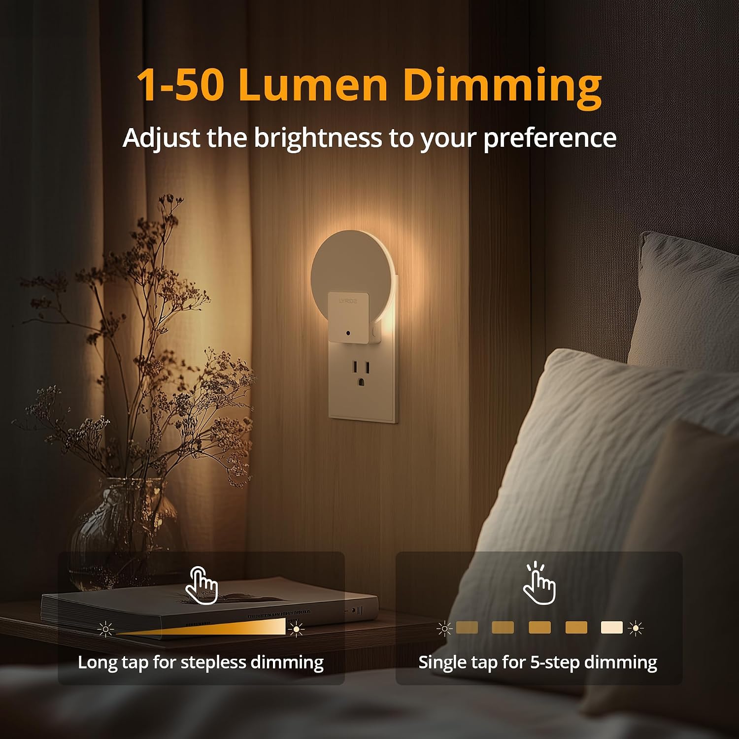 Detalle de Lyridz A5106 Backlit Plug-In Night Light, 4-Pack, 2700K Warm White