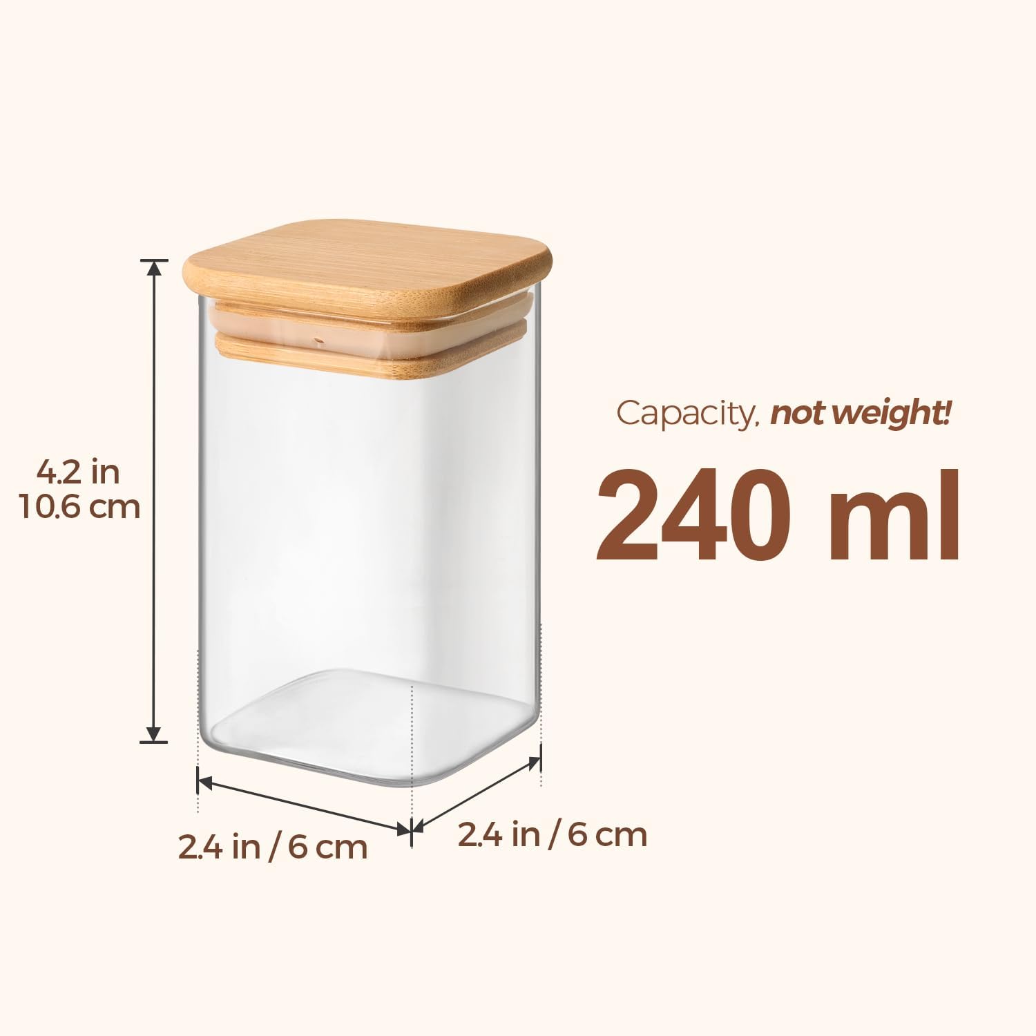 Thumbnail 2 de ComSaf 240 ml Glass Spice Jars, 6 Pack with Bamboo Lids and Square Profile
