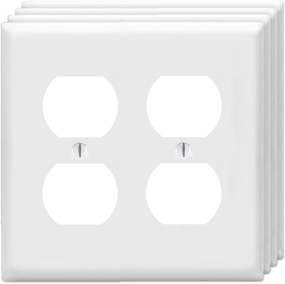 Detalle de ZEFTV 2-Gang Duplex Outlet Cover Plates, White Polycarbonate, 4-Pack
