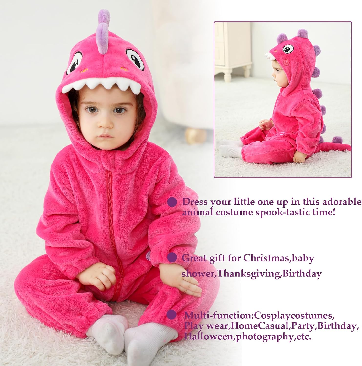 Detalle 2 de TONWHAR Dinosaur Costume Romper, Polyester Flannel