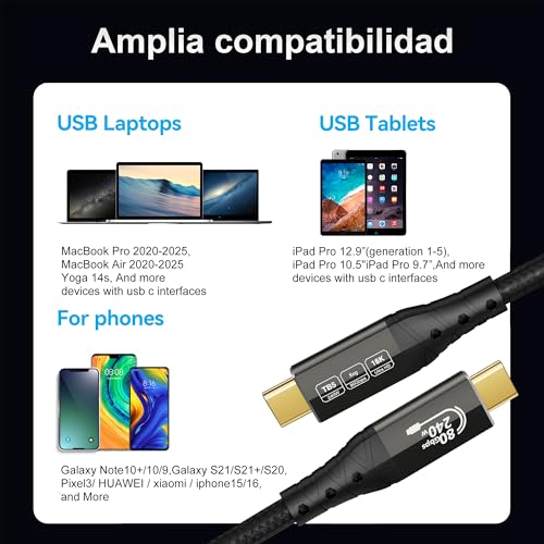 Thumbnail 6 de ZIKNYDO Thunderbolt 5 USB-C Cable 2m, 80Gbps, 240W ⚡