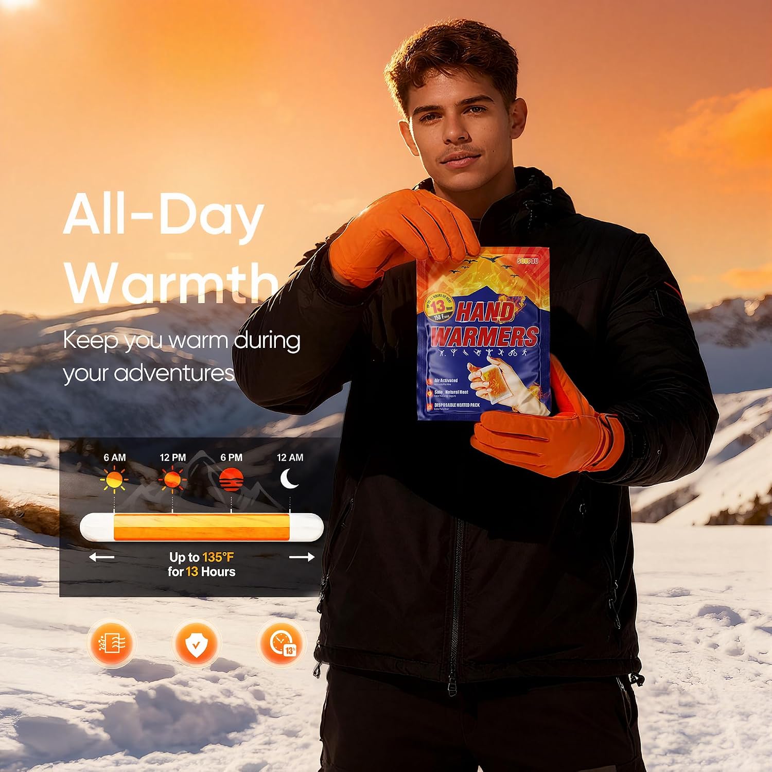 Detalle de Soupou Disposable Hand Warmers, Air-Activated Pocket Warmers, Up to 13 Hours
