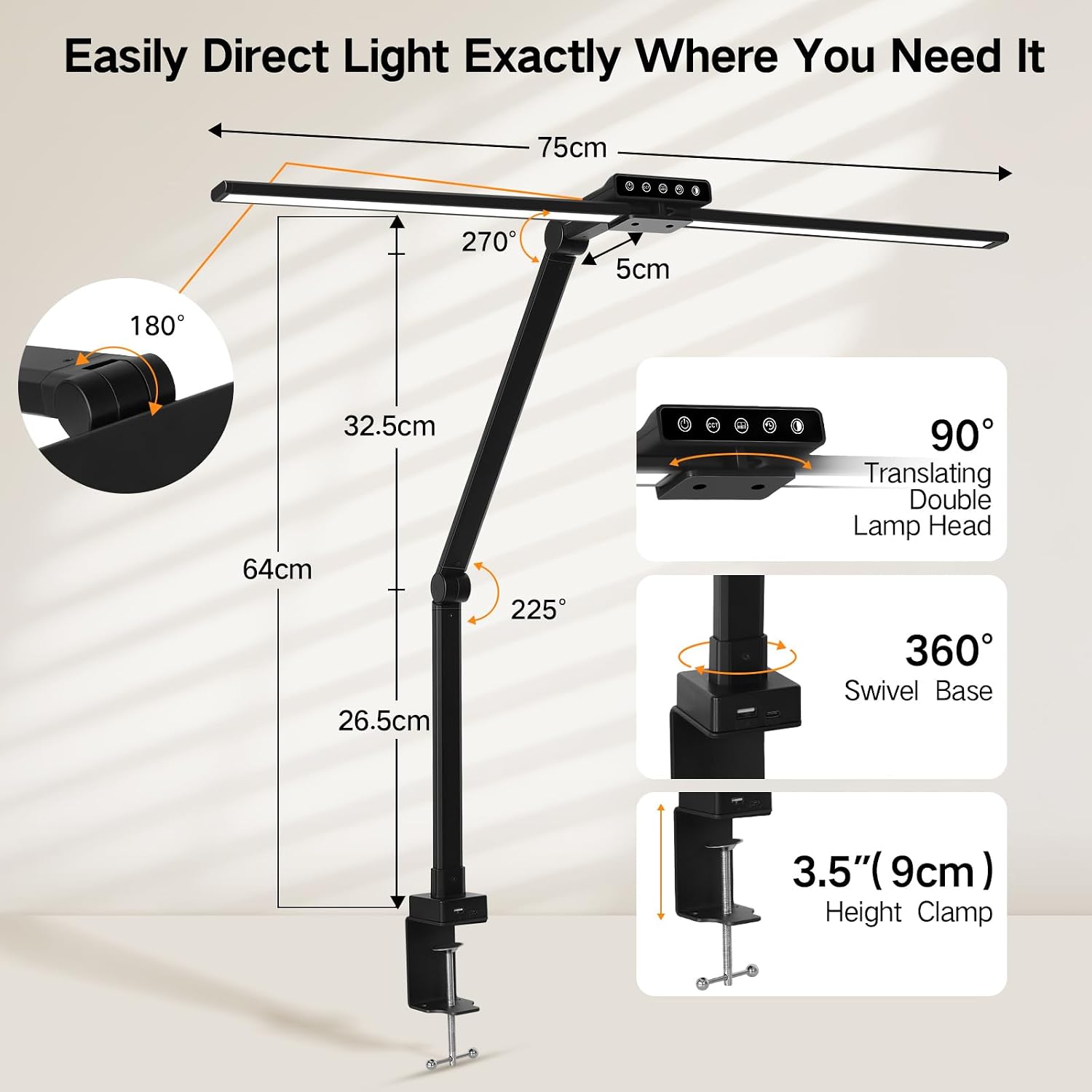 Detalle de OUTON LED desk lamp with clamp 24W