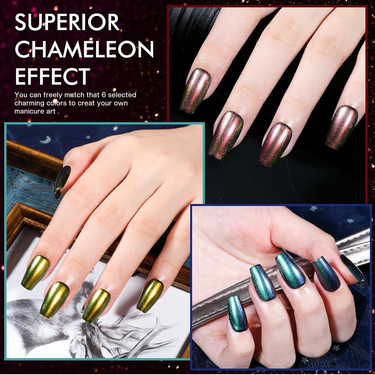Detalle 1 de Morovan Holographic Nail Polish Set, 6 Colors
