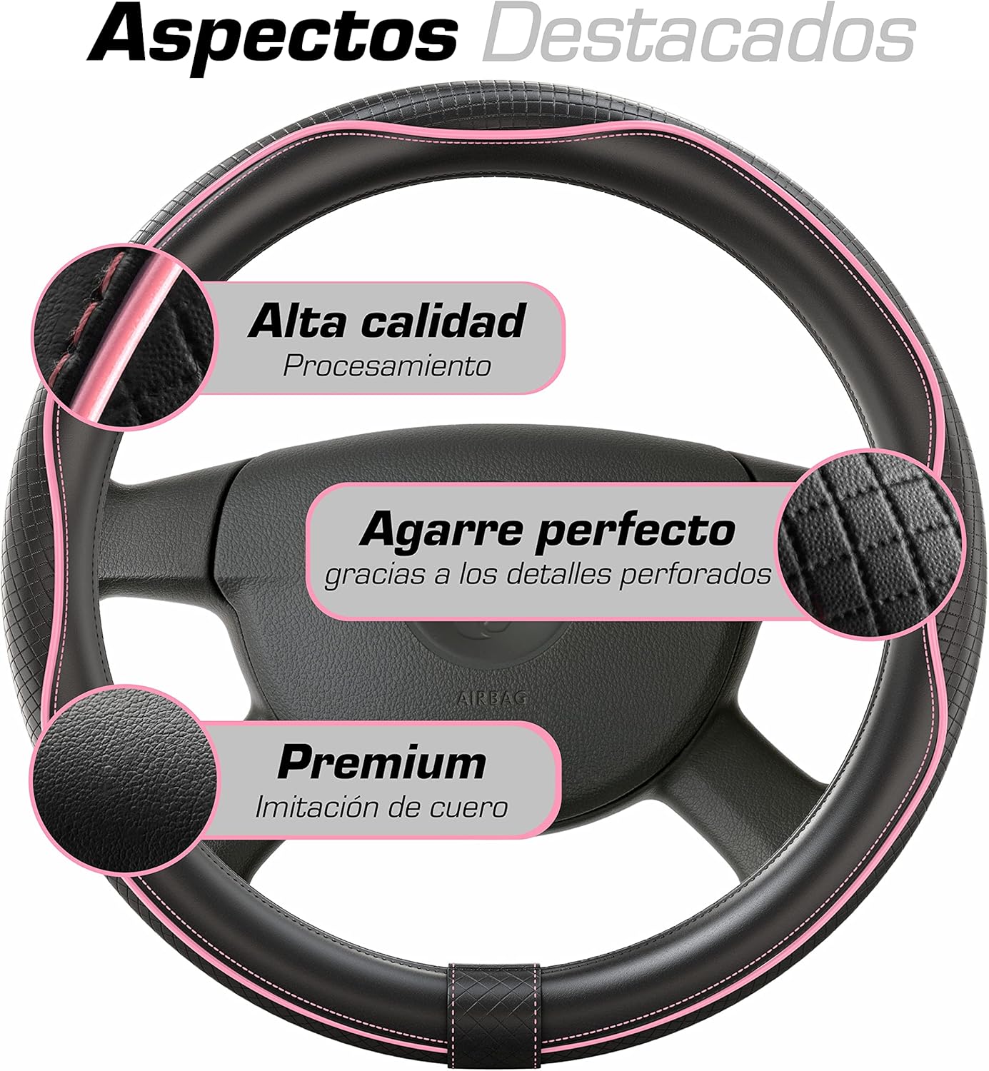 Detalle 2 de Upgrade4cars Funda Volante Rosa Negro 37-38 cm