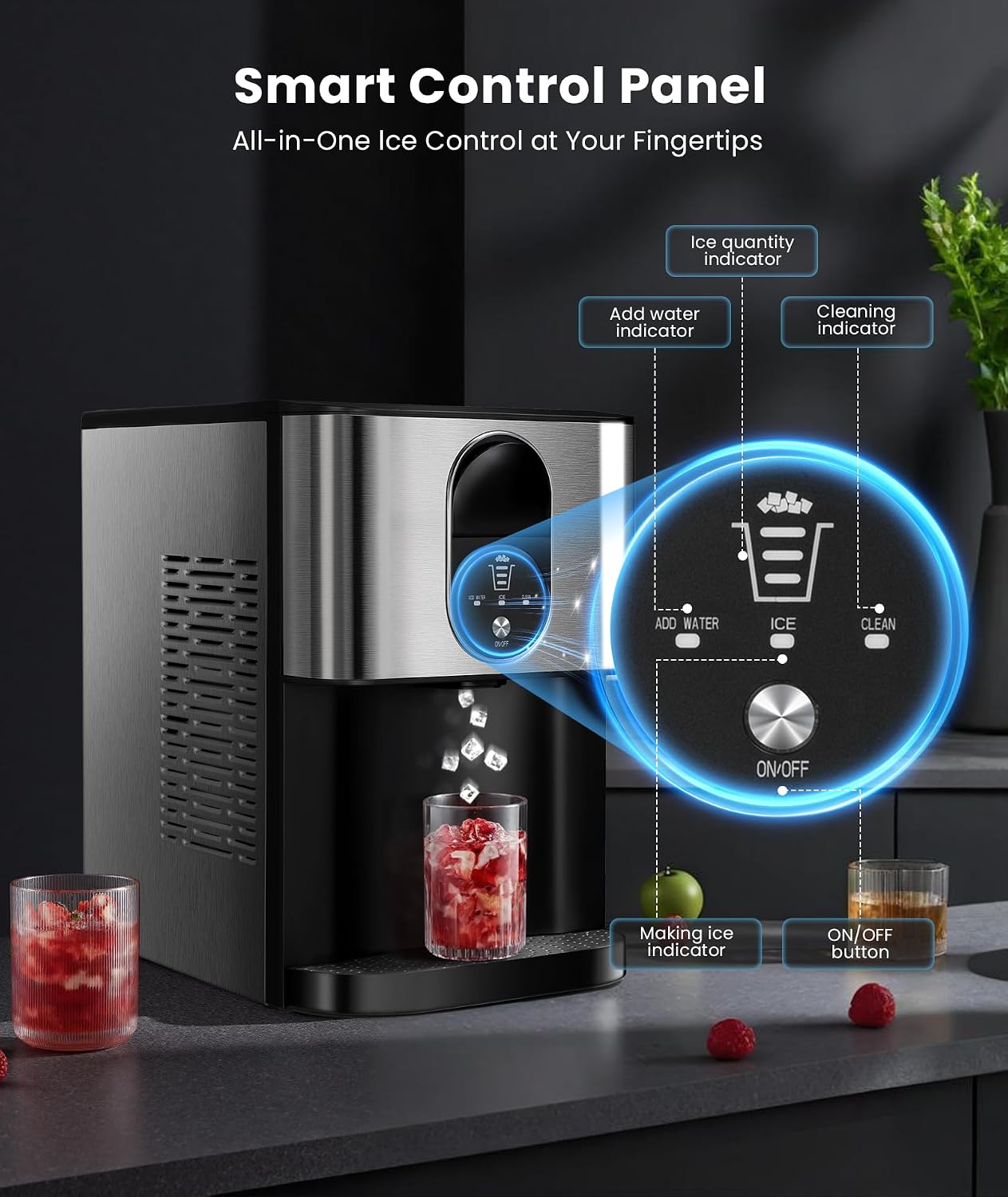 Detalle 2 de COWSAR HZB-20DN Nugget Ice Maker with 2.4L Tank and Self-Cleaning