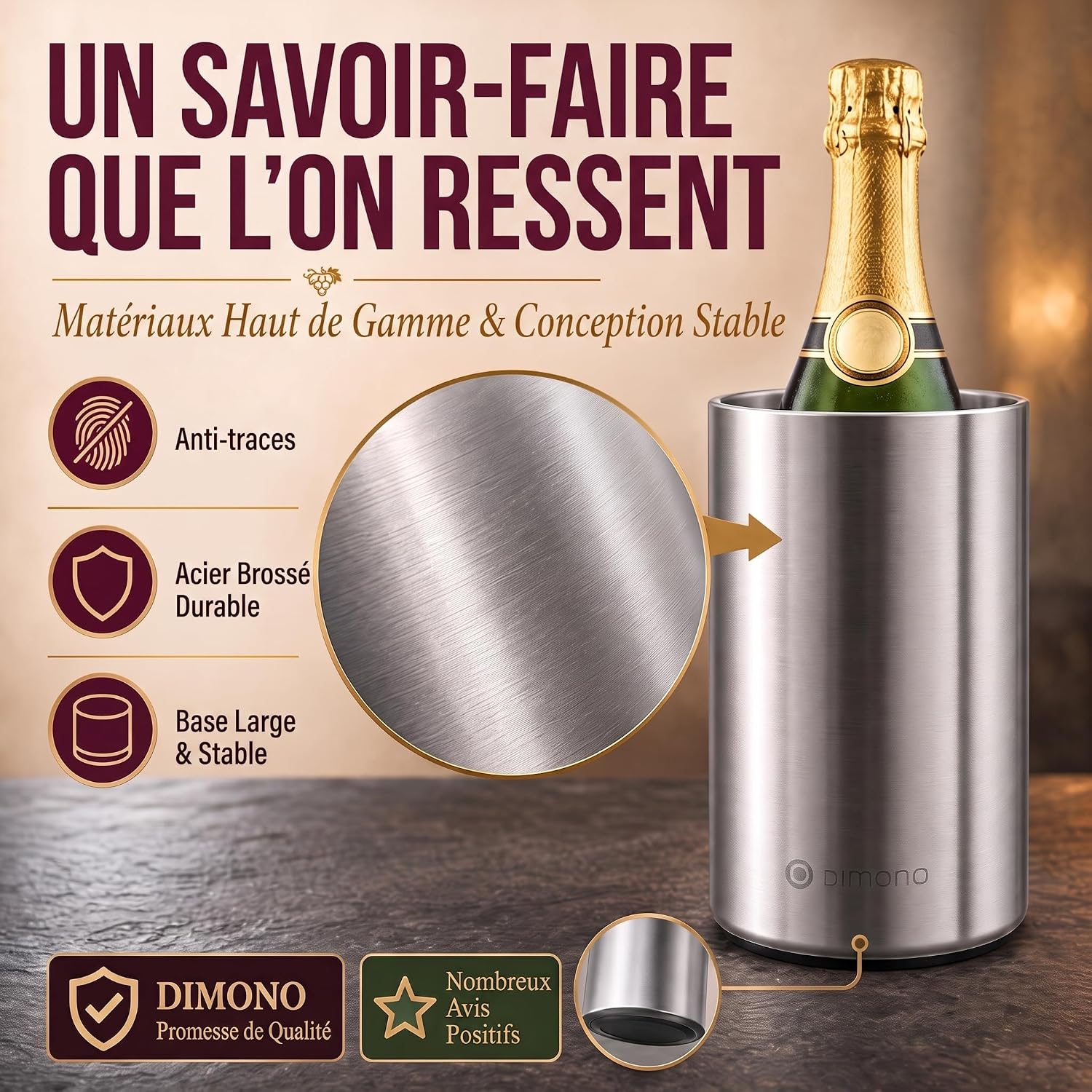 Detalle 2 de Dimono® dubbelwandige flessenkoeler, geborsteld roestvrij staal, 1,5 liter