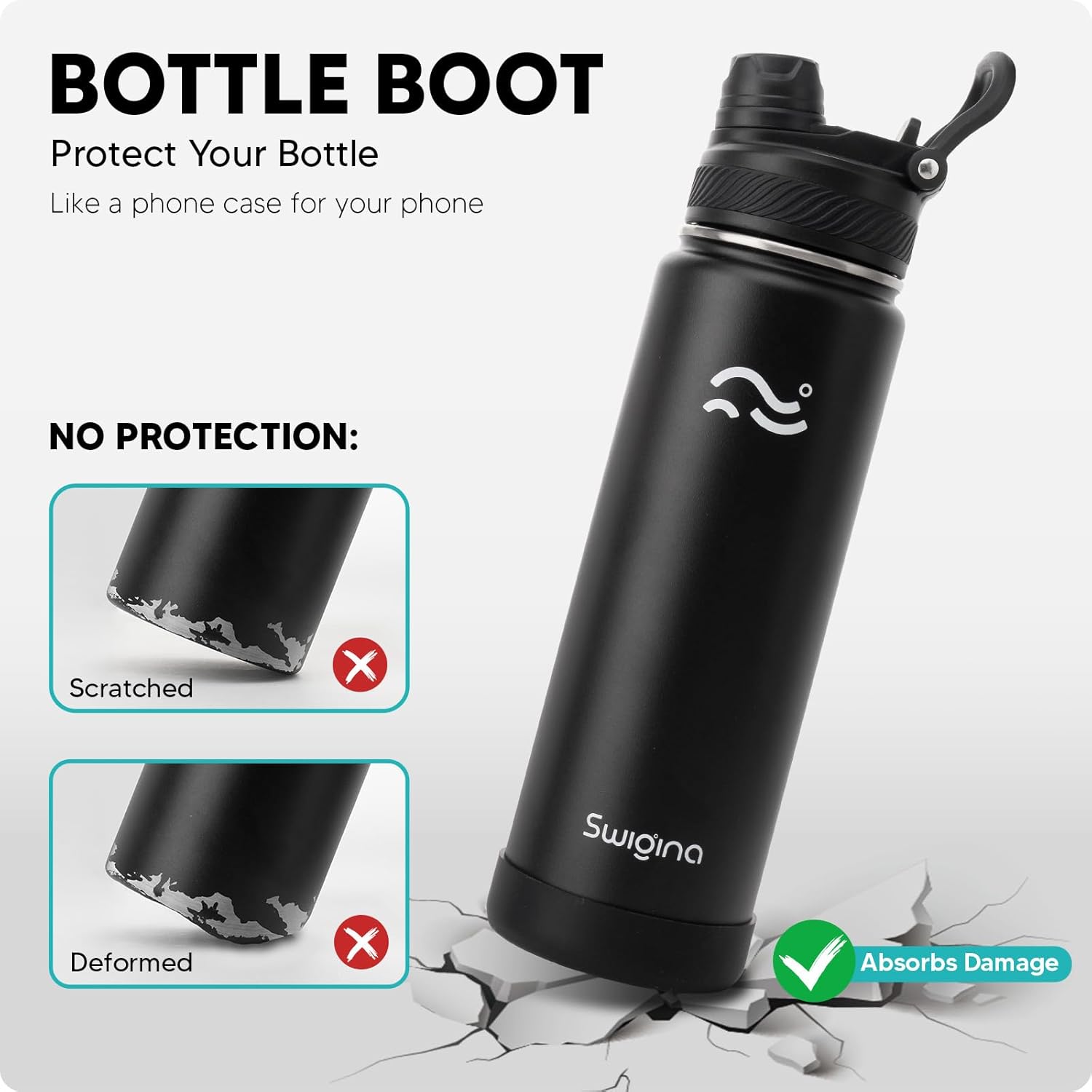 Thumbnail 3 de Swigina 24 oz Insulated Water Bottle with Silicone Boot and 2-in-1 Lid