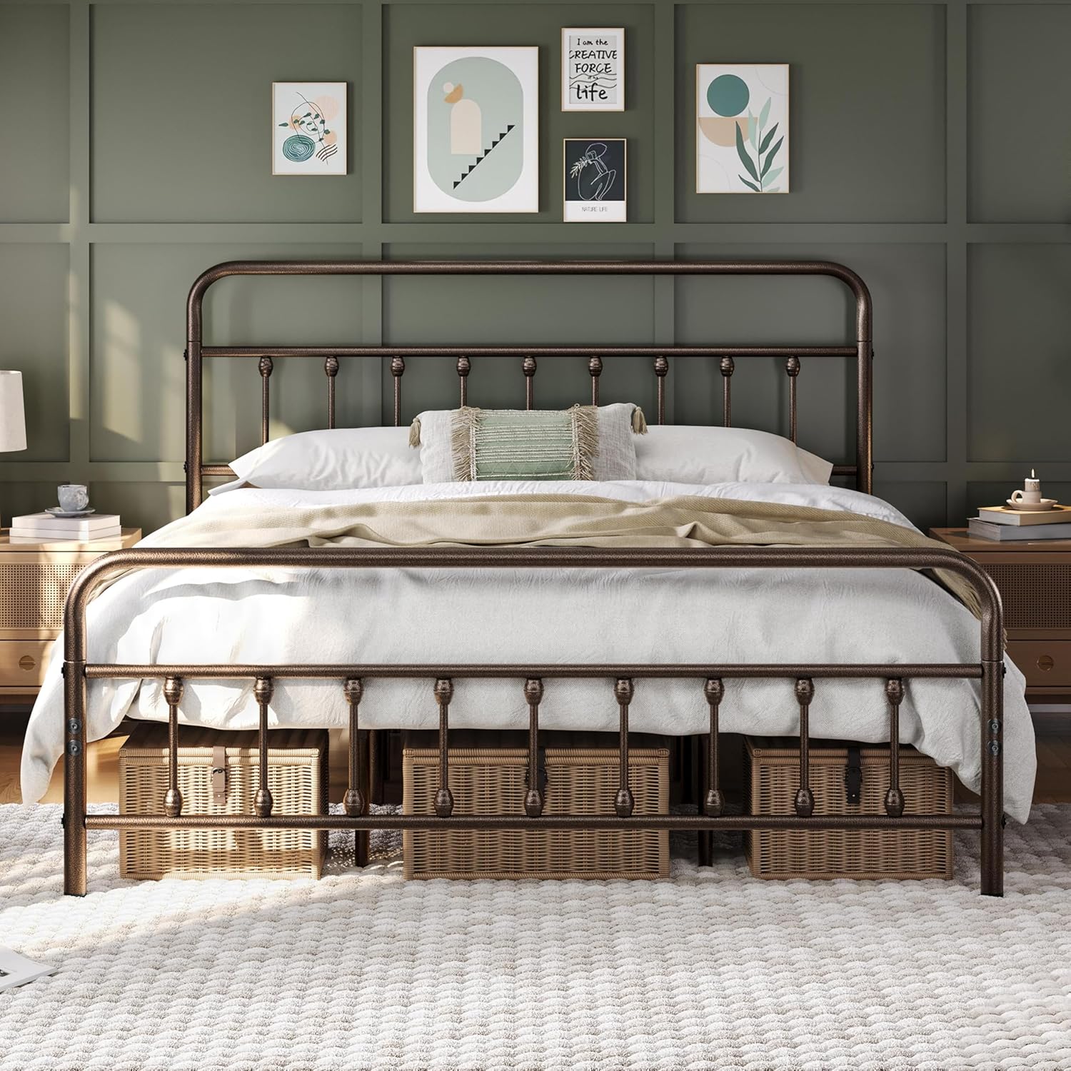Detalle de Yaheetech YT-00119417-001 King Metal Platform Bed, Victorian Headboard, Bronze