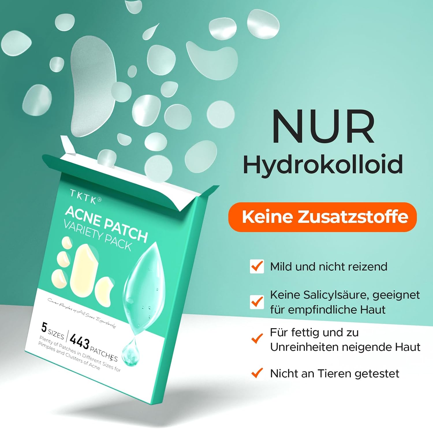 Detalle de TKTK 443 Pickel-Patches Gesicht – Hydrokolloid Großpackung, 5 Größen für Wangen, Stirn, Kinn