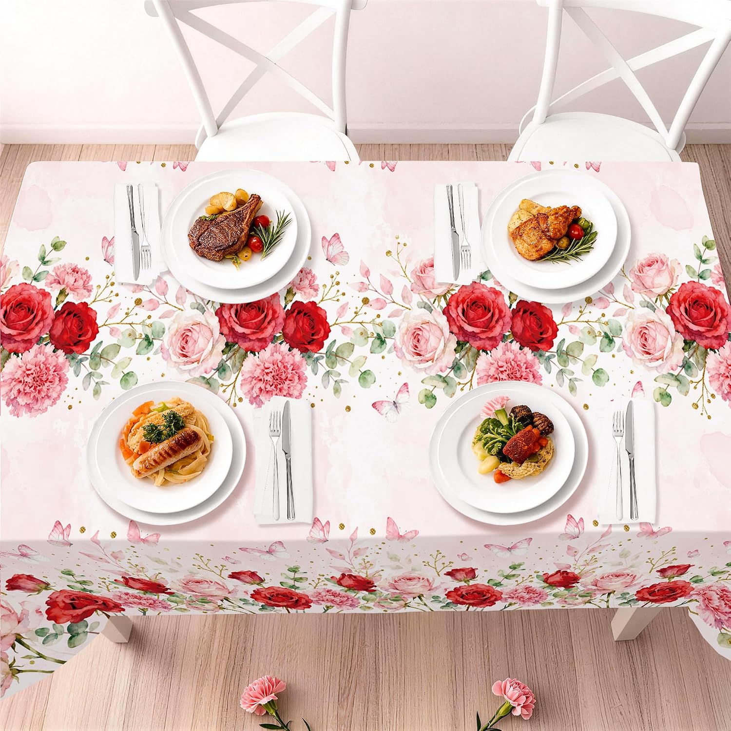 Thumbnail 6 de Childom 3-Pack Pink Floral Disposable Plastic Tablecloths, 54 x 108 Inches