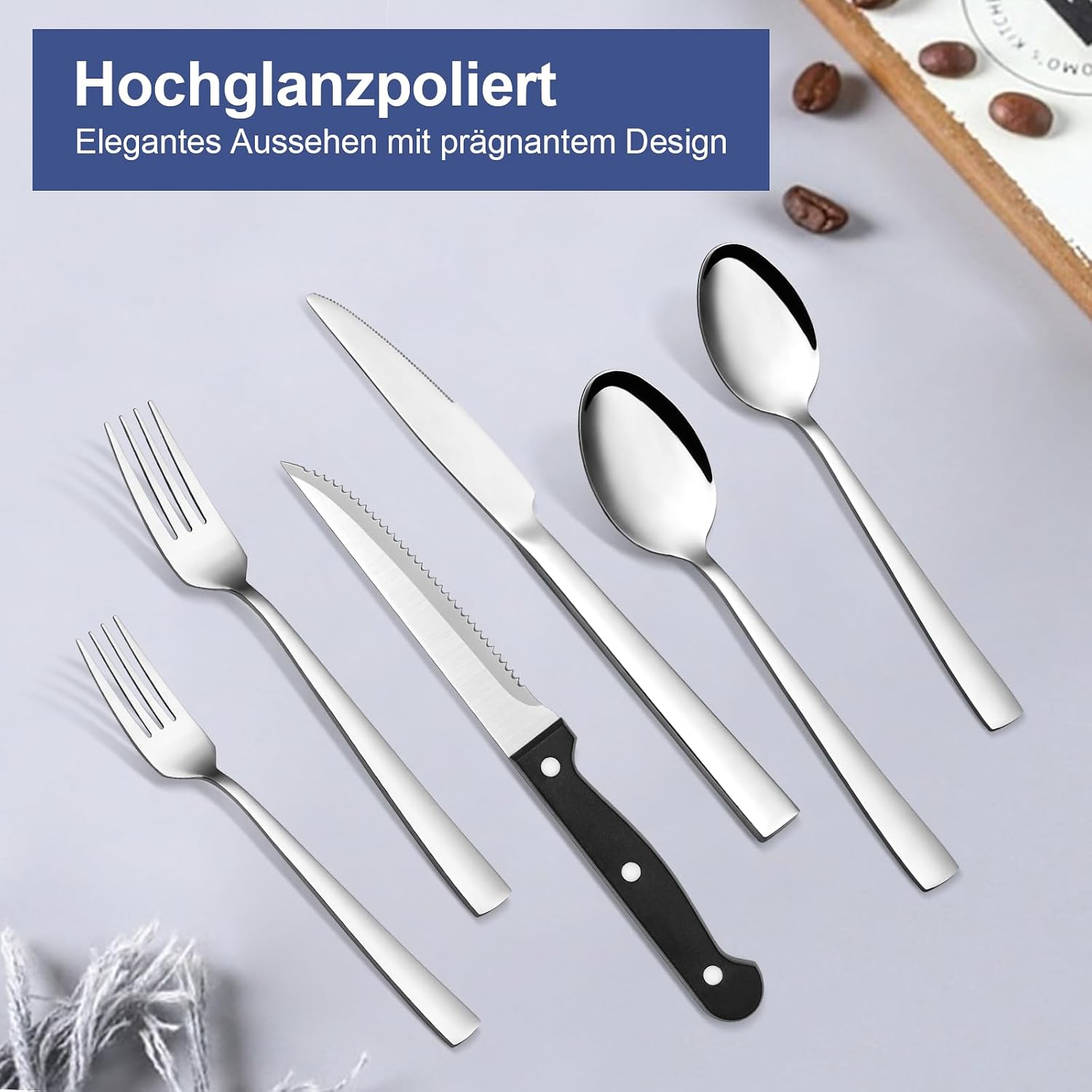 Thumbnail 5 de Besteck-Set für 12 Personen, Bastwe 72-teiliges Edelstahl Besteckset mit Steakmessern – spülmaschinenfest
