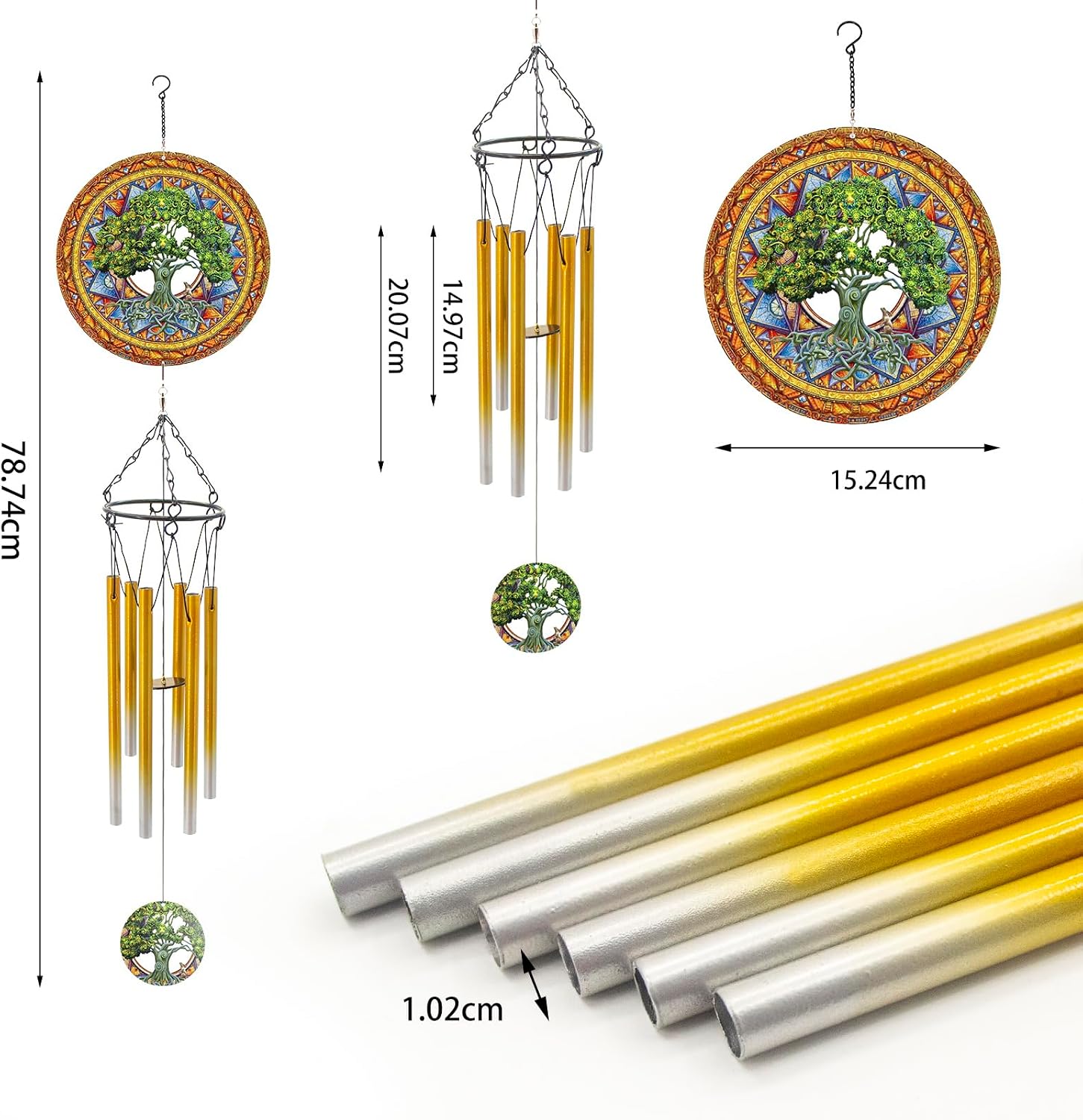 Detalle 2 de Windspiel mit Baum des Lebens Wind Spinner aus Edelstahl & Aluminium – dekorativer Outdoor-Hänger für Garten, Terrasse & Veranda