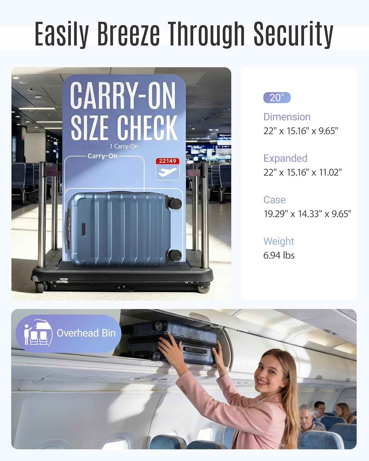 Thumbnail 4 de Light Flight 22x14x9 Carry On Luggage (Expandable) in Royal Blue—Airline Approved