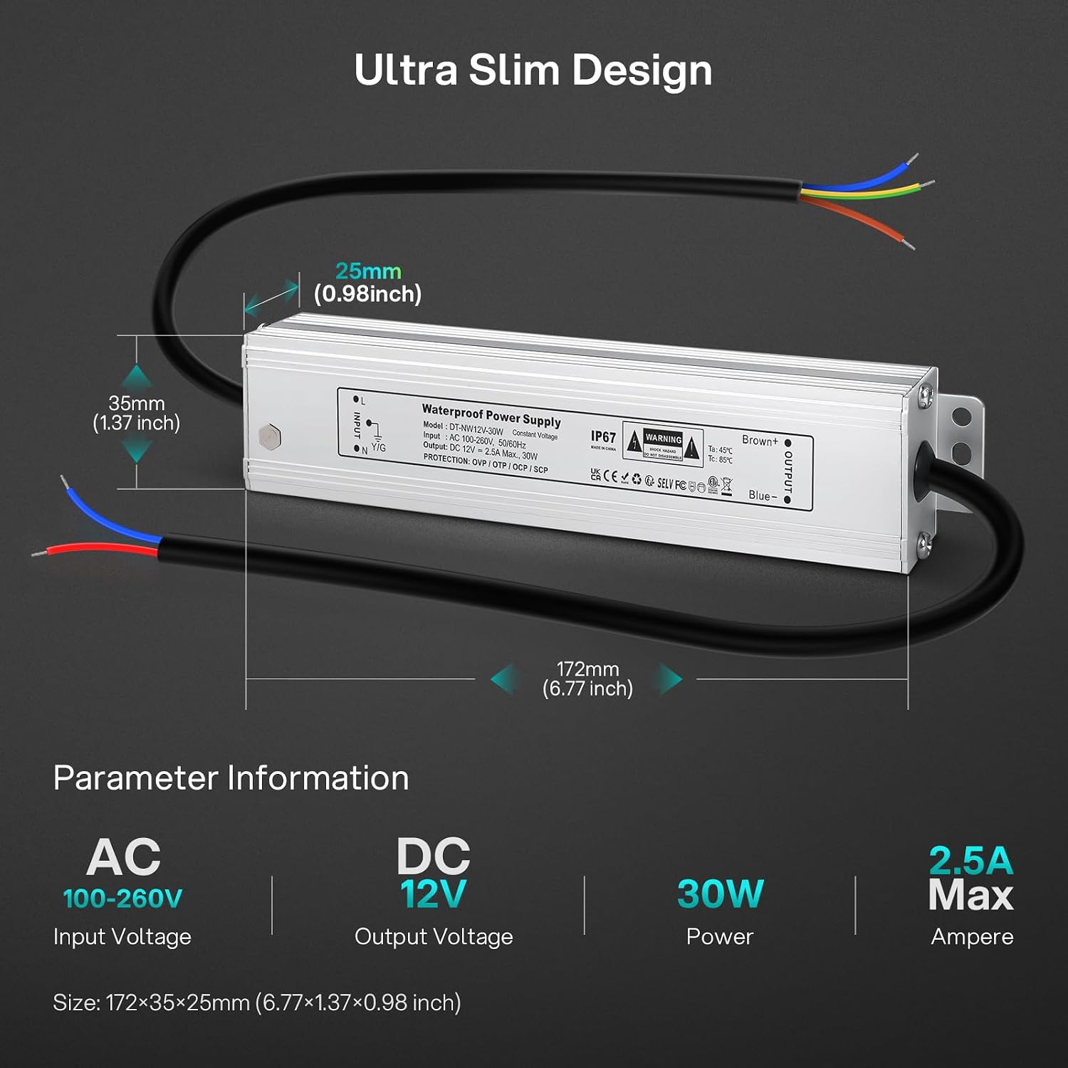 Thumbnail 1 de REYLAX 12V LED Driver Lighting Outdoor Transformer 30W IP67 — Reliable Low Voltage Power Supply for Garden and Shed Lights