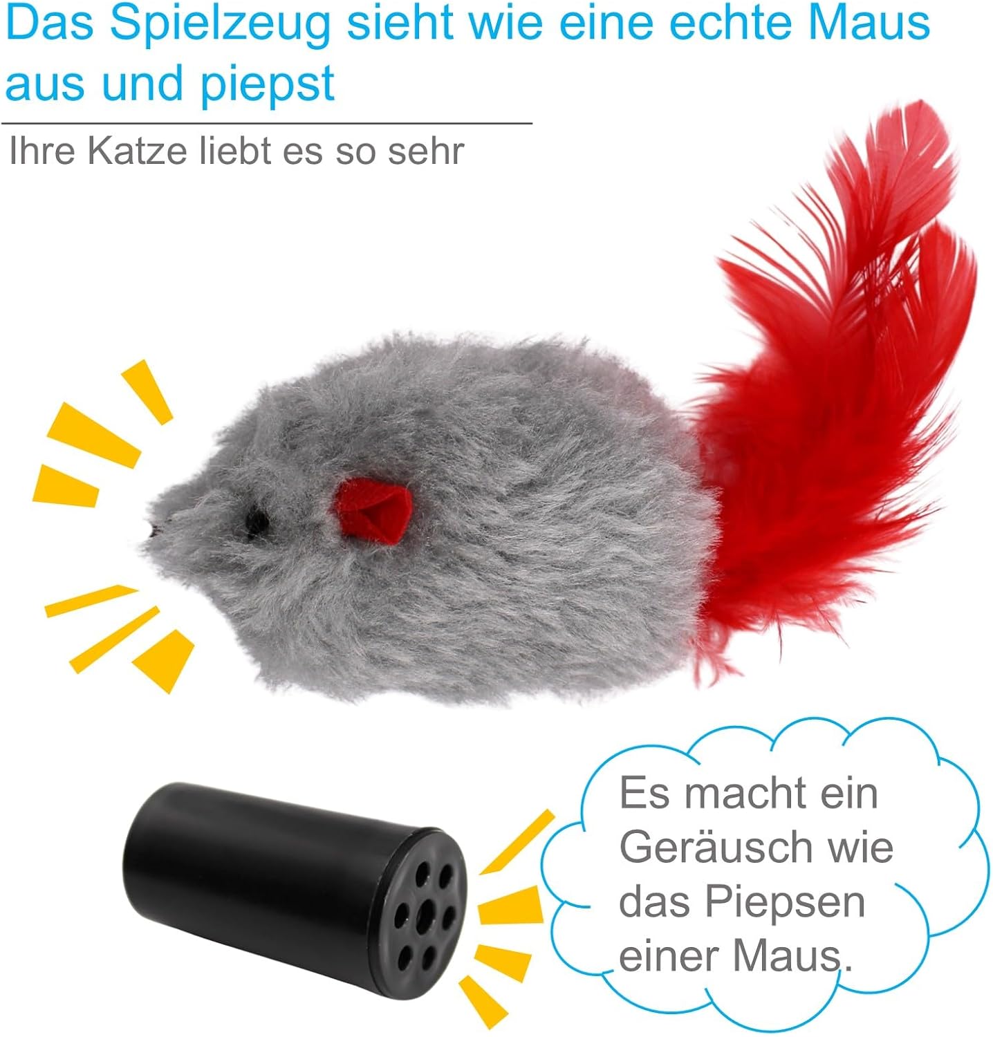 Detalle 2 de EASERIA 4 Stück Katzenspielzeug: Quietschmäuse, bunte Raupen & Schleifenbänder für Türrahmen
