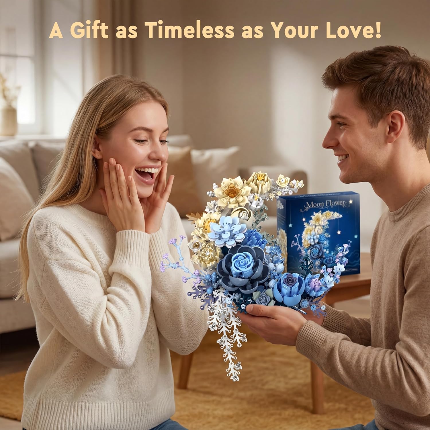 Thumbnail 6 de Loyratche Blue Moon Flower Building Set: Crescent Moon Floral Art for Adults