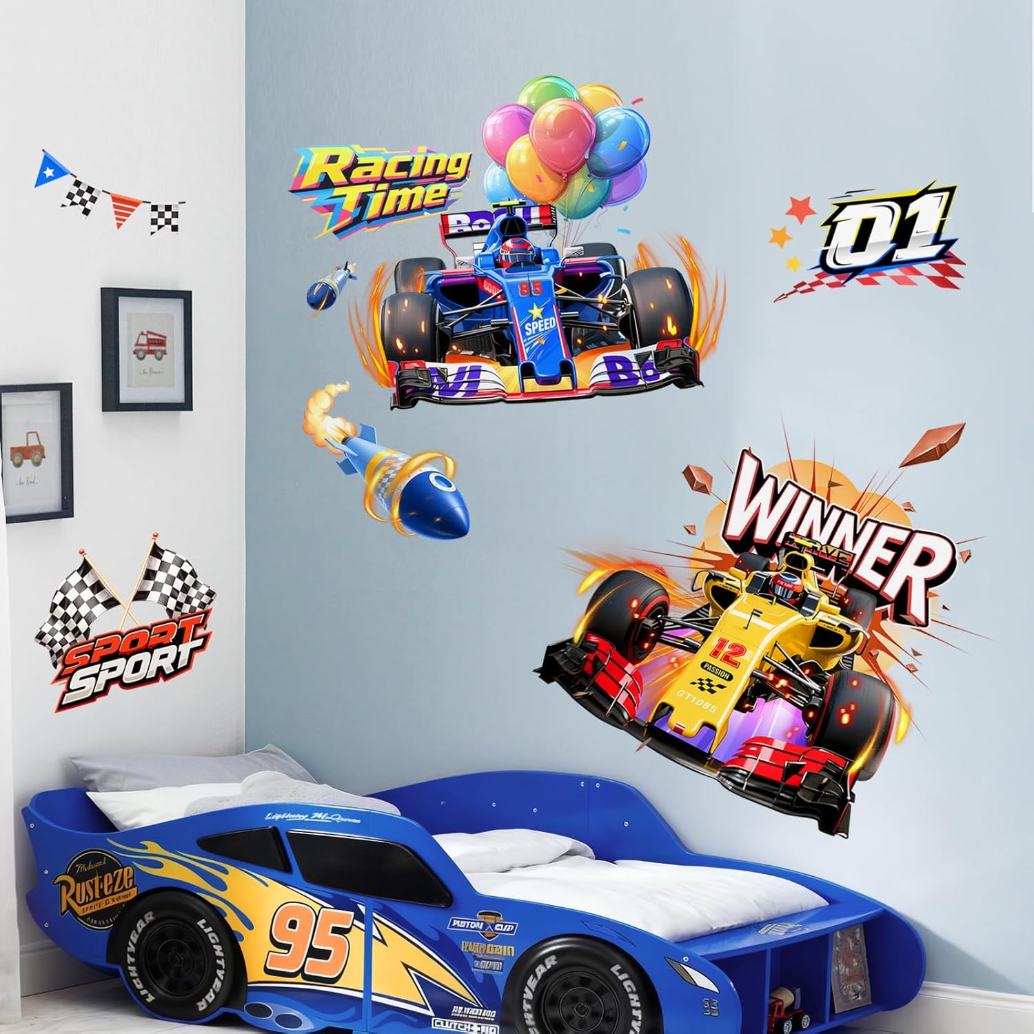 Thumbnail 1 de Supzone Large Racing Car Wall Stickers – Peel and Stick Wall Art for Boys' Bedroom