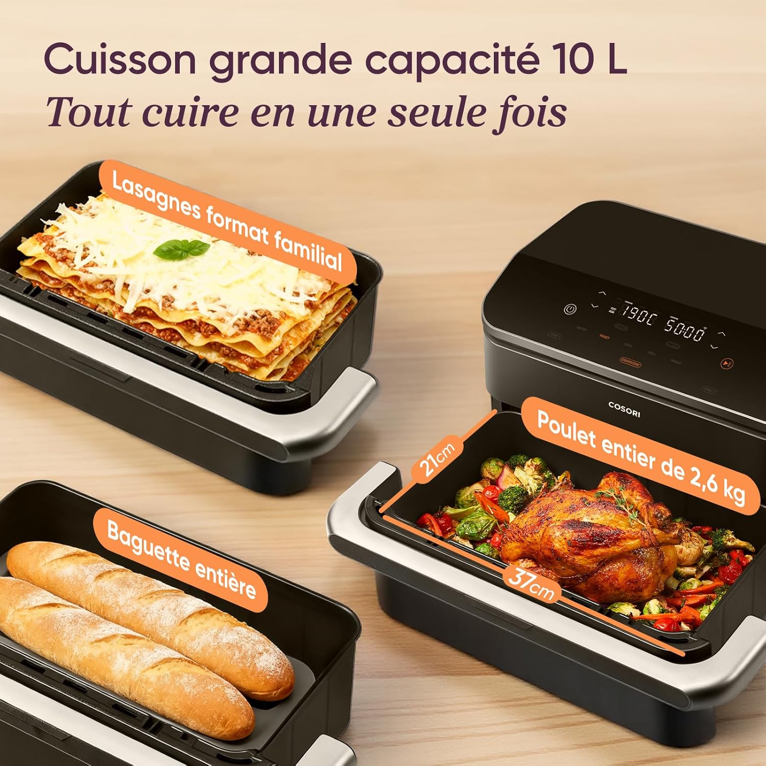 Detalle de COSORI Air Fryer 10L Twinfry – Friteuse sans huile double zone et 5 en 1