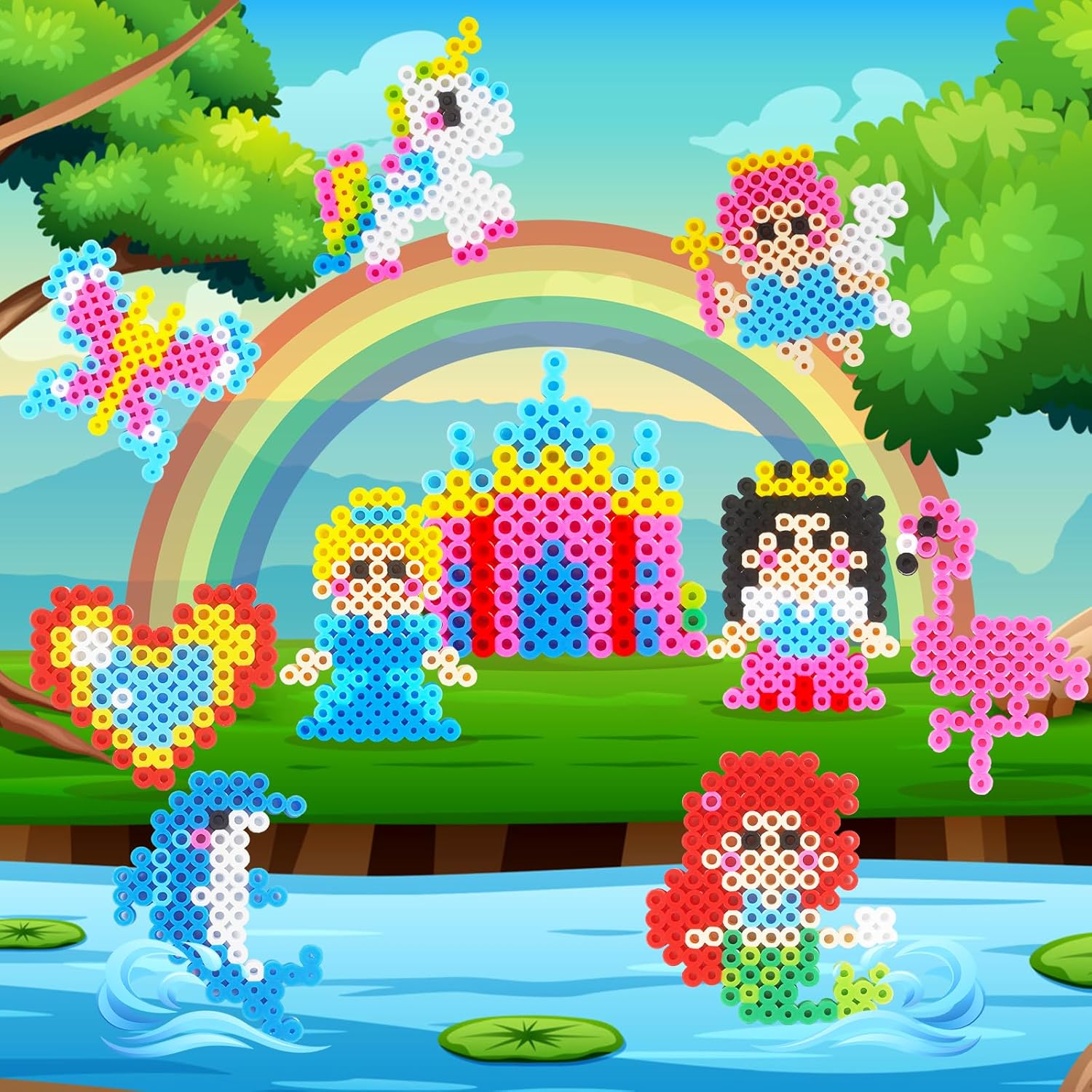 Thumbnail 6 de Homgaty 10-mm Bügelperlen-Set für Mädchen (ca. 1.000 Stück, XL-Platten, 10 Motive + Bügelpapier)