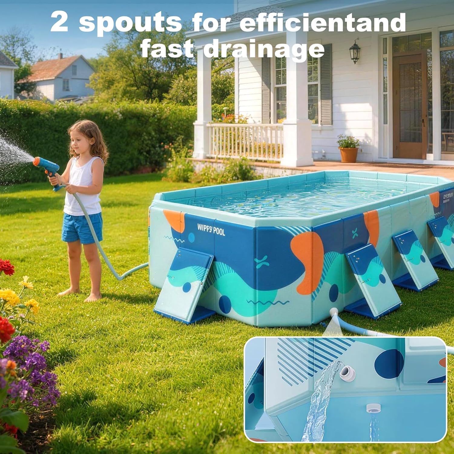 Detalle de Large Foldable Family Pool for Kids & Dogs, 115" L x 65" W x 21.5" D