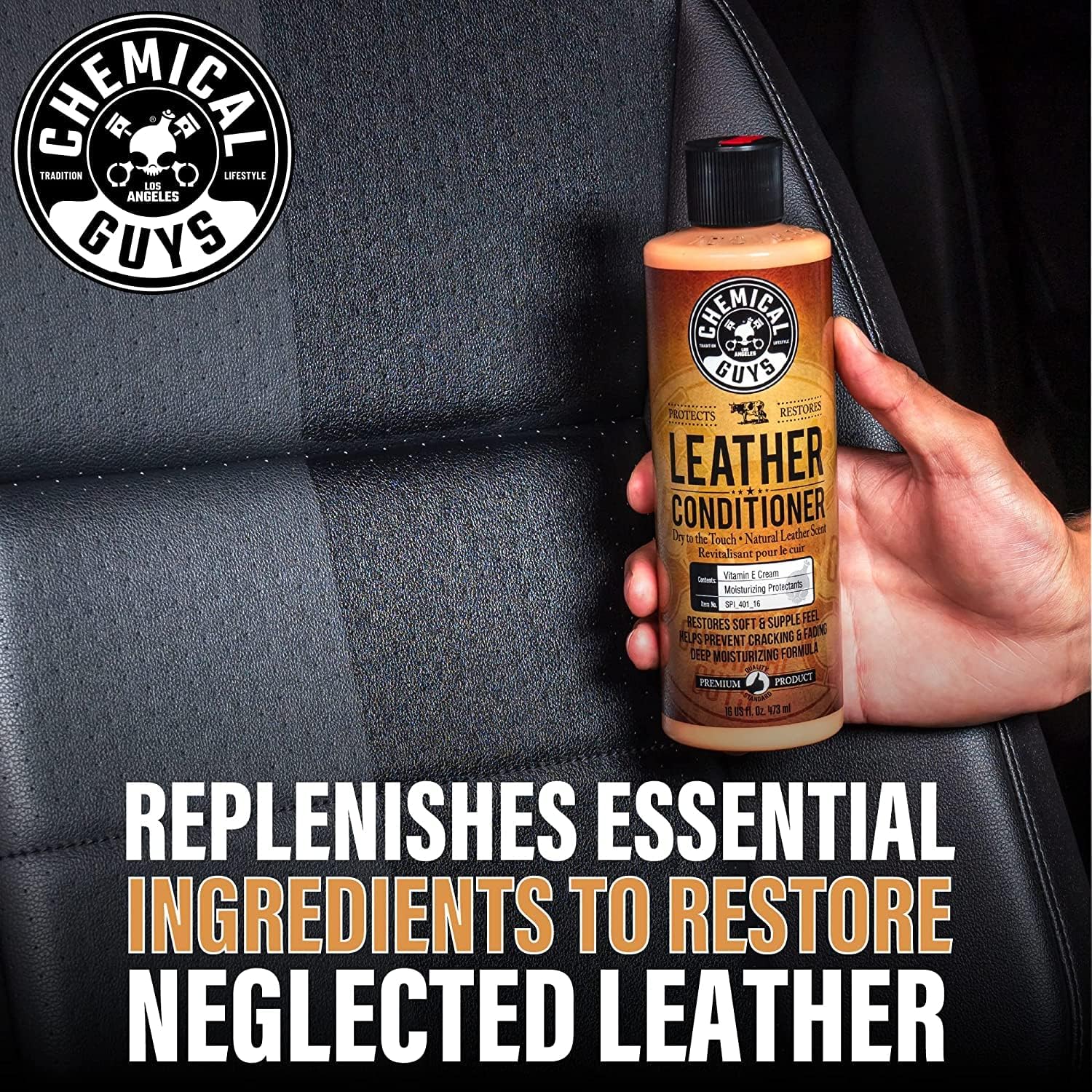 Detalle de Chemical Guys SPI410 Leather Cleaner and Conditioner Bundle with ACC_S95 Long Bristle Horse Hair Leather Cleaning Brush