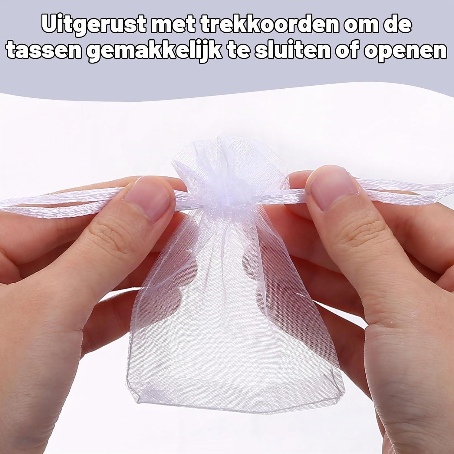 Detalle de Naler NL-EU-005 organza zakjes, wit, 10 x 15 cm, 120 stuks