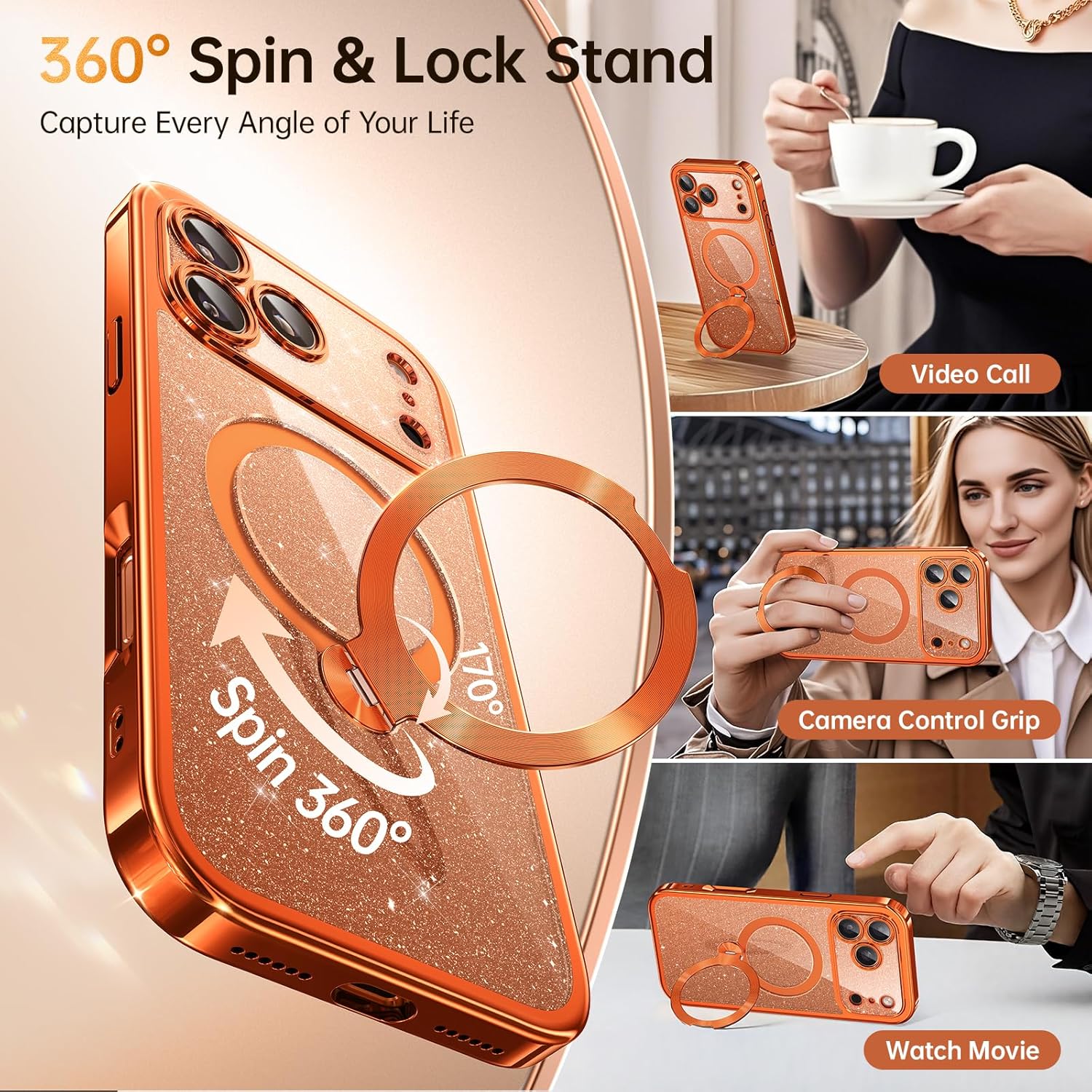 Detalle de iPhone 17 Pro Cosmic Orange case with 16FT protection
