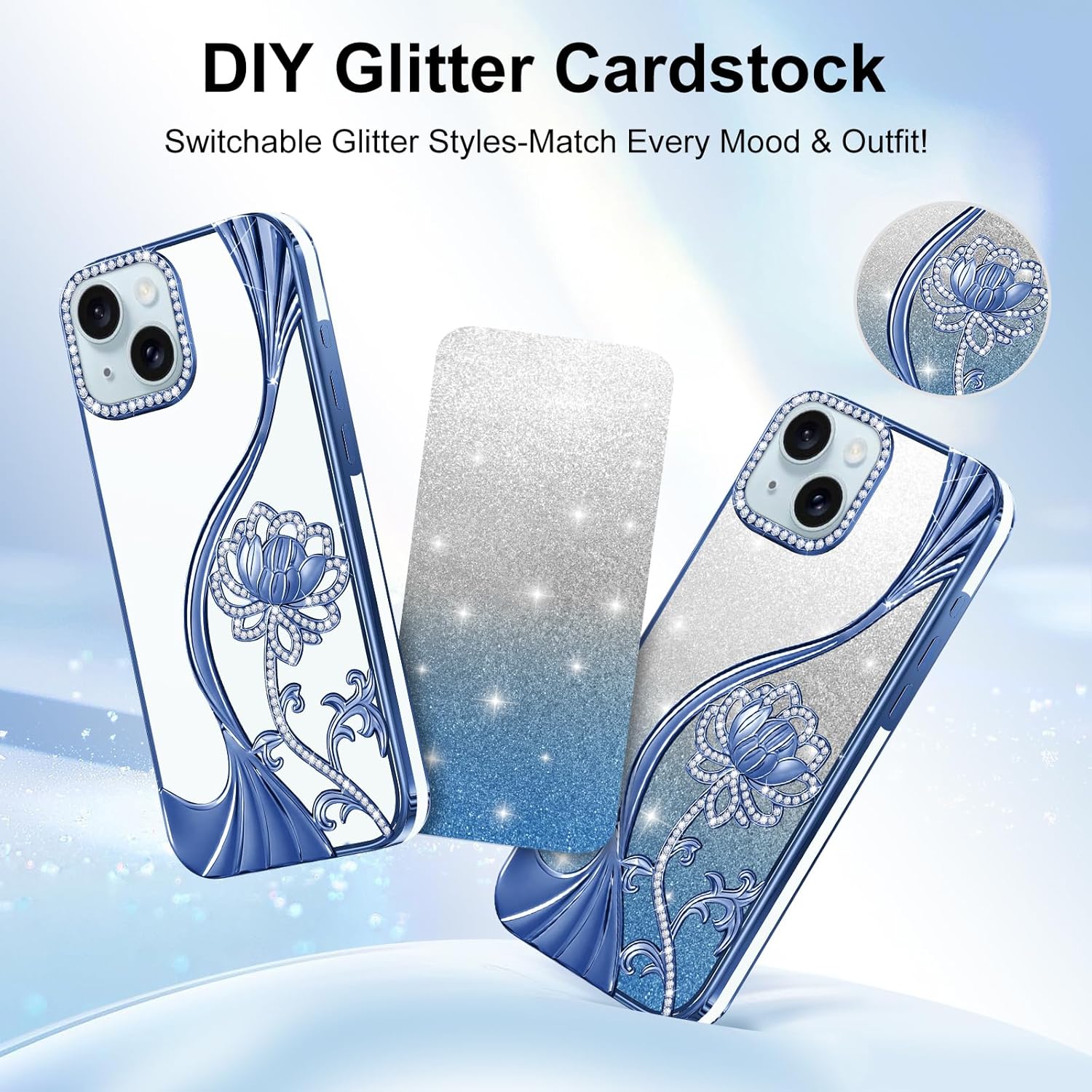 Thumbnail 5 de LEVIOSA Case for iPhone 15 Floral Case with Glitter – Slim TPU, Shockproof & Anti-Yellowing