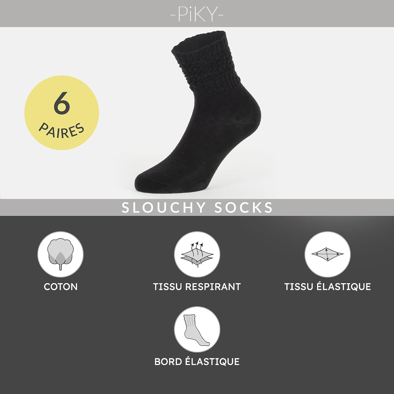 Detalle de PIKY PACK 6 PAIRES Chaussettes Slouchy pour femmes – coton doux, coupe comfortable et polyvalente