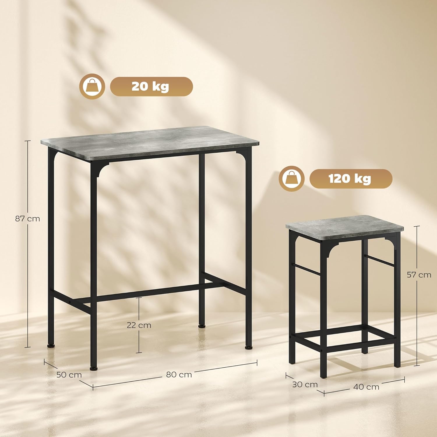 Thumbnail 6 de HOMCOM Table de Bar 2 tabourets Gris