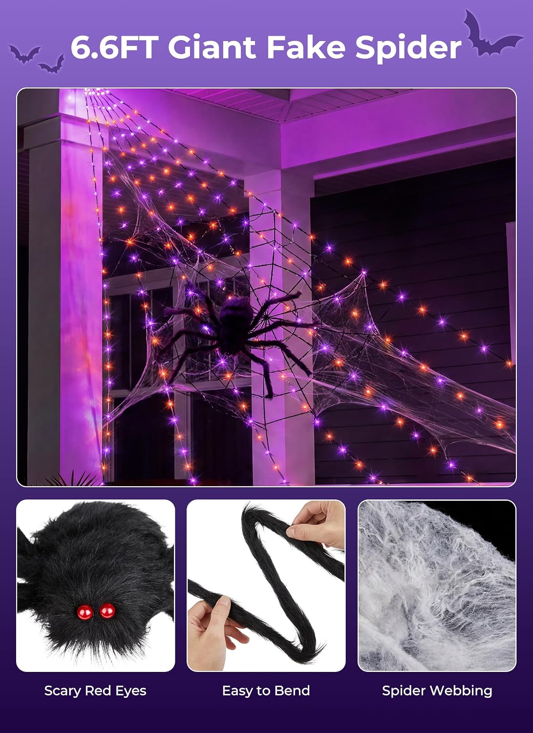 Thumbnail 6 de Brightown 312-LED Giant Spider Web Lights with Plush Spider, 8 Modes, IP65