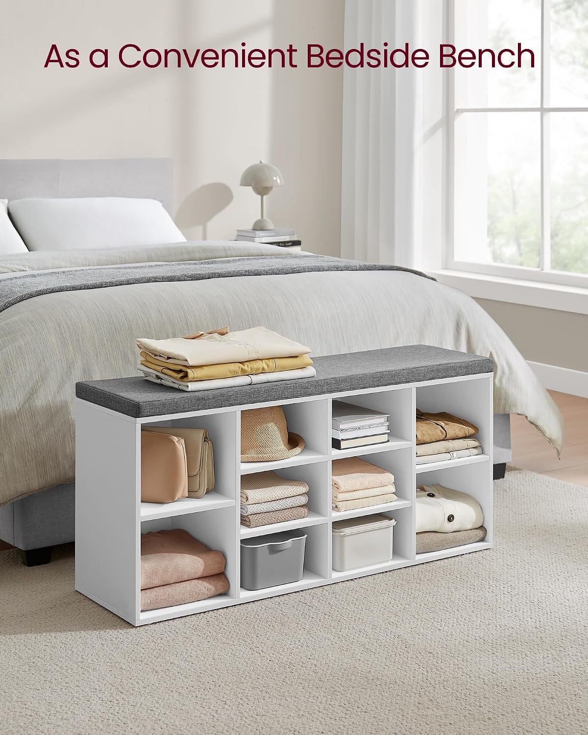 Detalle de VASAGLE CUSTOS LHS10WTV1 Shoe Bench with 10 Compartments and Padded Seat
