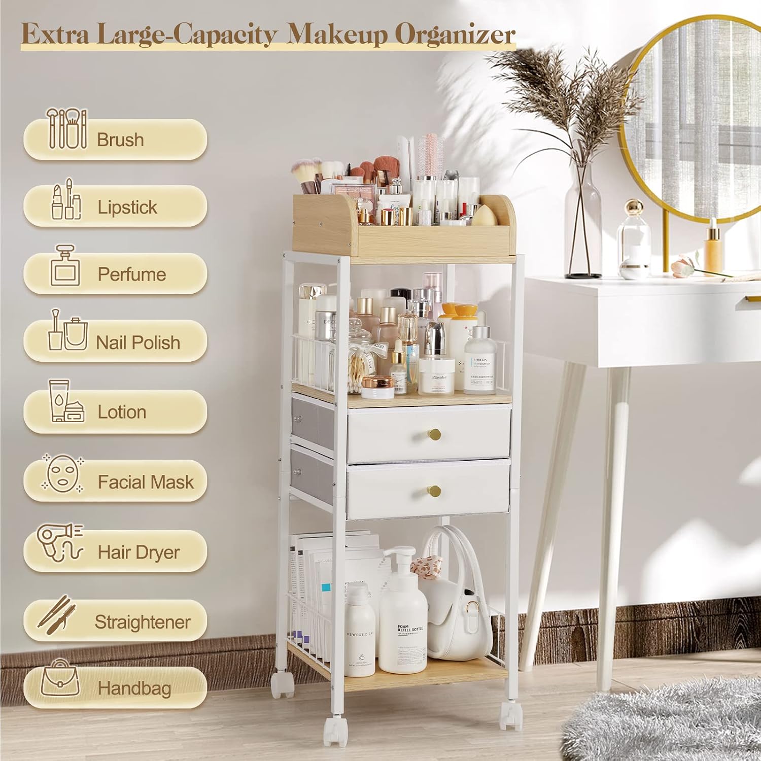 Detalle 2 de Bikoney Makeup Organiser with Drawers and Wheels