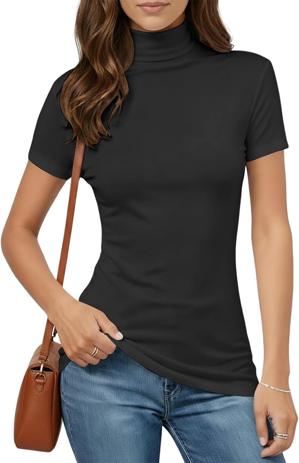 Detalle de Kurzarm Rollkragen Shirt Damen von Cuptacc