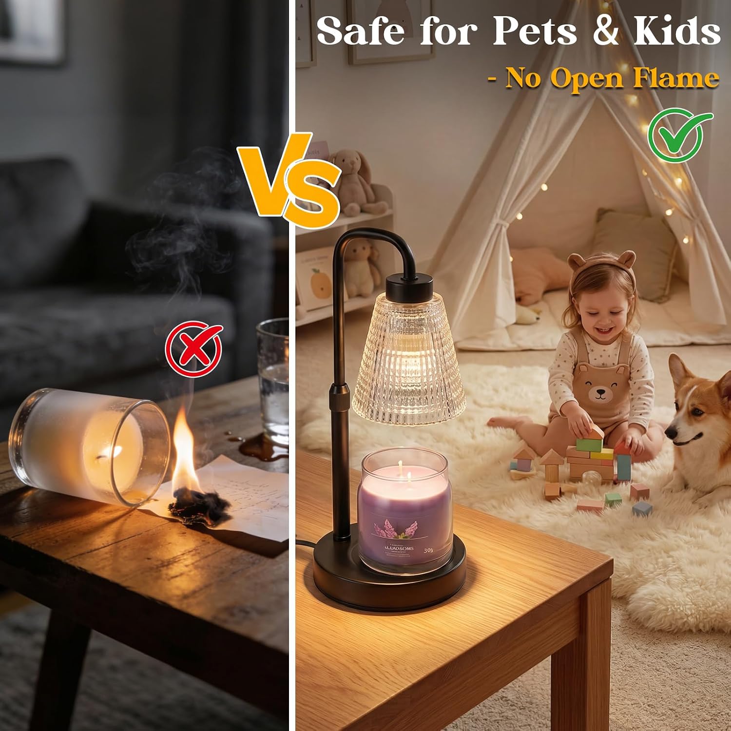 Thumbnail 1 de Candle Warmer Lamp with Timer and Dimmer – Height Adjustable, Flameless Wax Melt Burner for Large Jar Candles