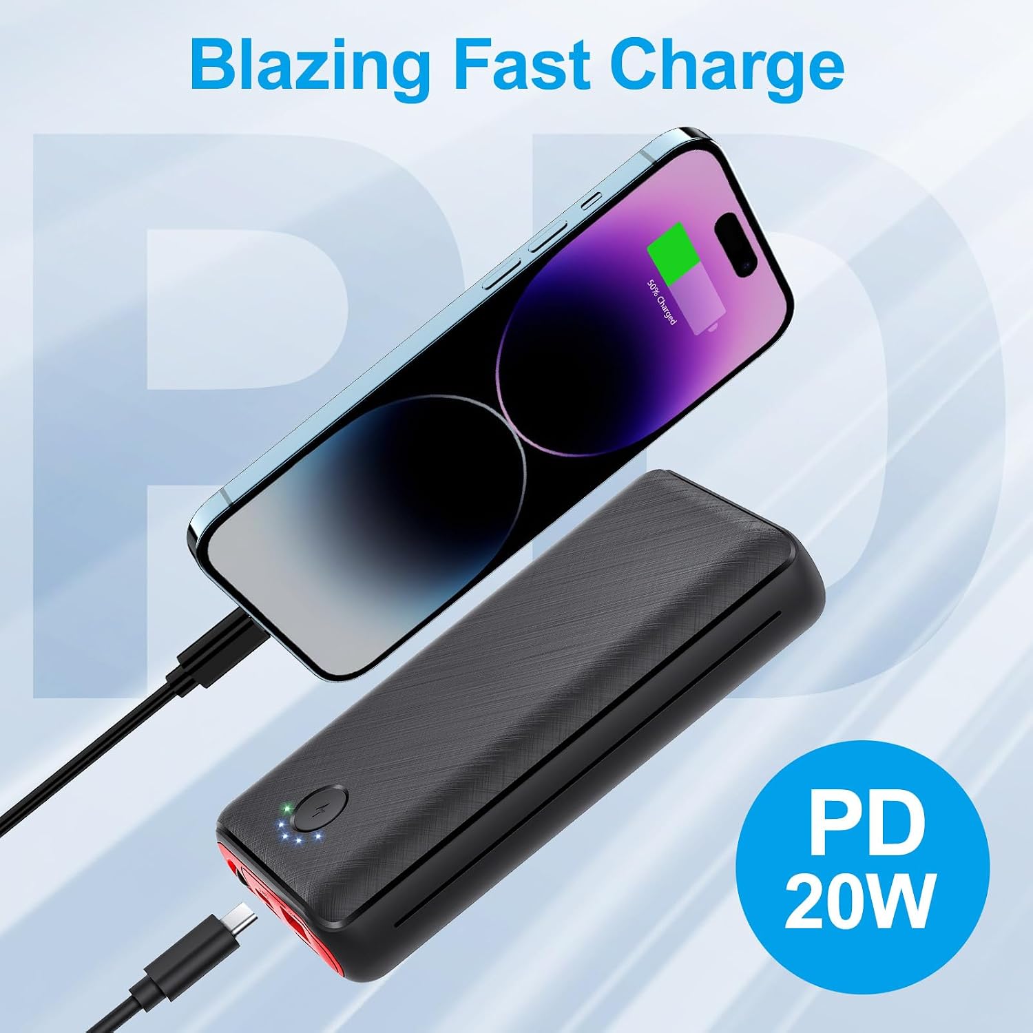 Detalle de JIGA Power Bank 27000mAh 22,5W PD 20W USB-C Powerbank mit Taschenlampe
