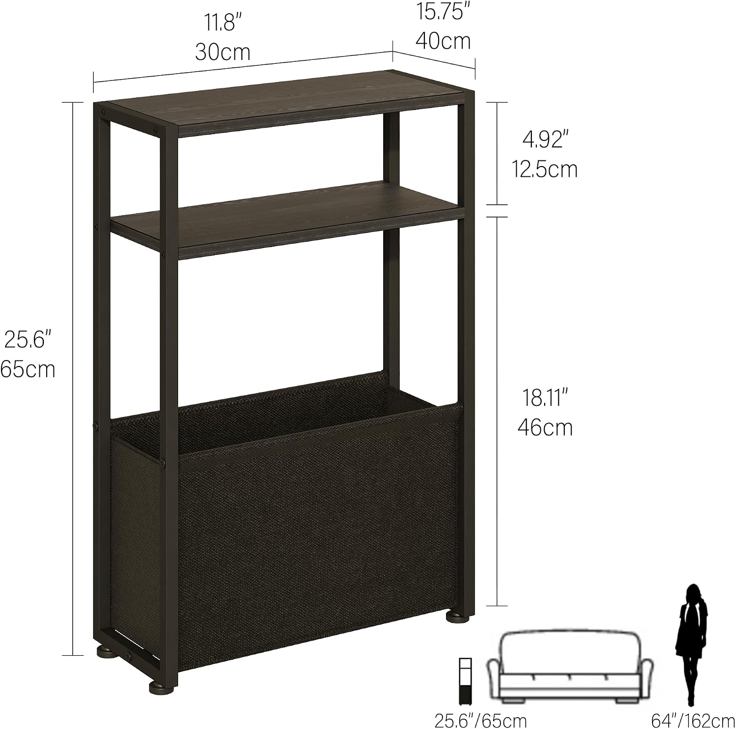 Detalle de Leomonio ZBZ01 Narrow Side Table with Magazine Rack and Fabric Basket